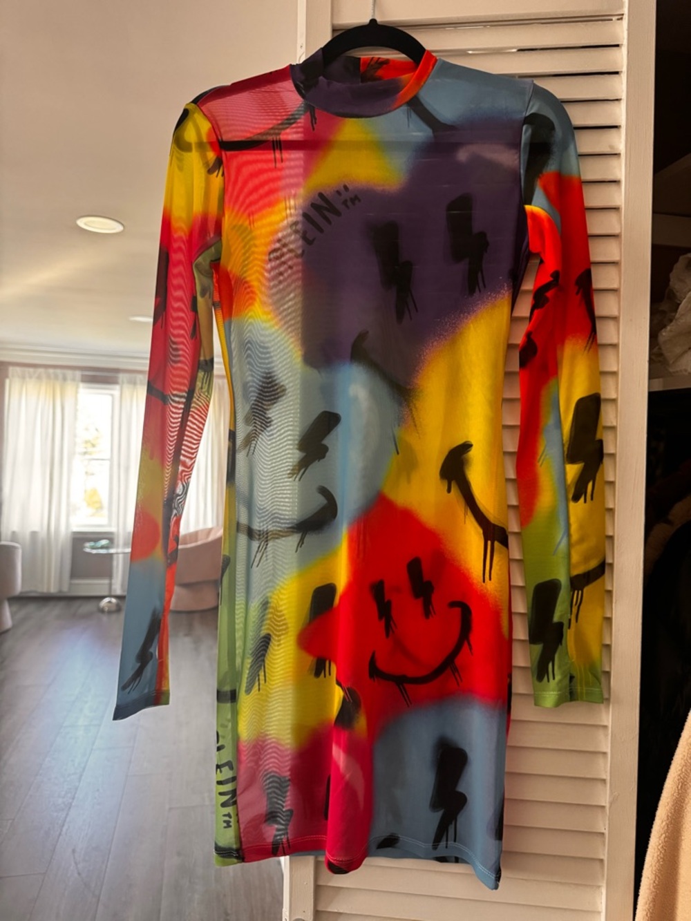 Philipp Plein Multicolor Graffiti Mesh Mini Dress